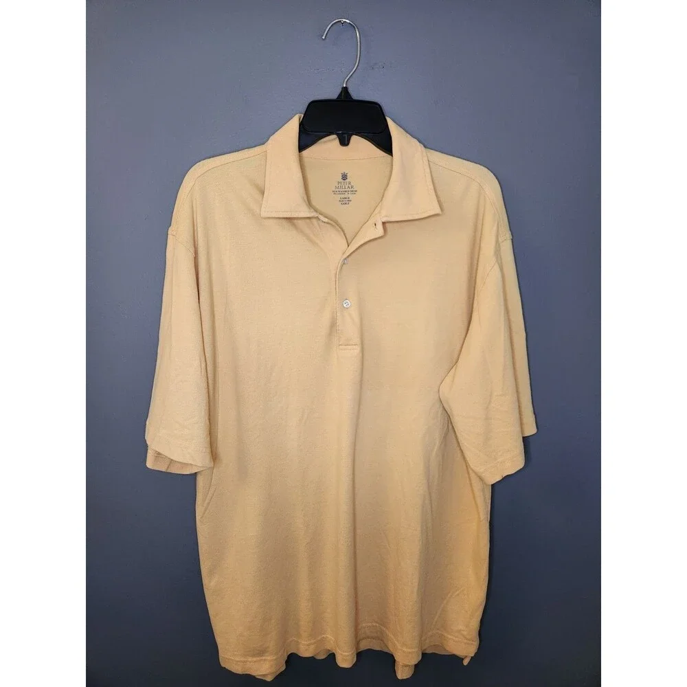 Peter‎ Millar Shirt Men's L Yellow Short Sleeve Polo Golf Sun Washed Mesh